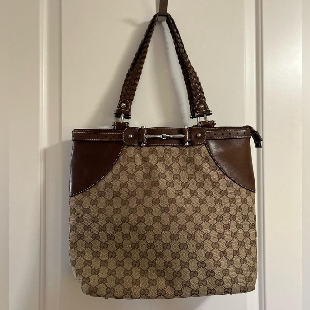 🤎🤎 Gucci Medium Logo Tote in Tan & dark Brown leather 🤎🤎